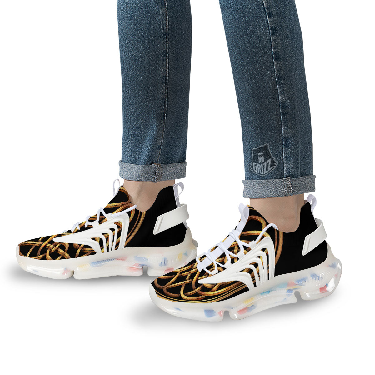Celtic Knot Golden Print White Gym Shoes-grizzshop