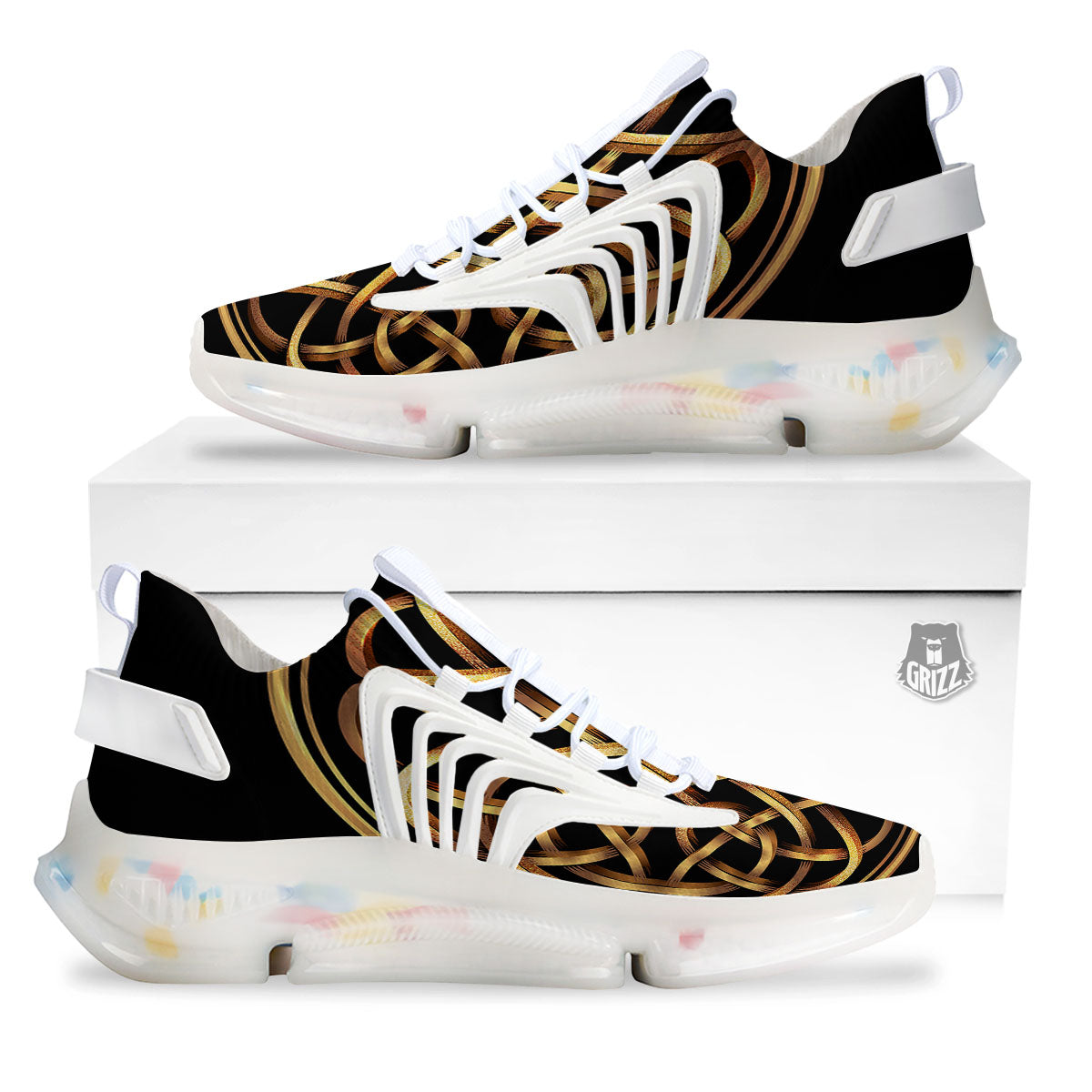 Celtic Knot Golden Print White Gym Shoes-grizzshop