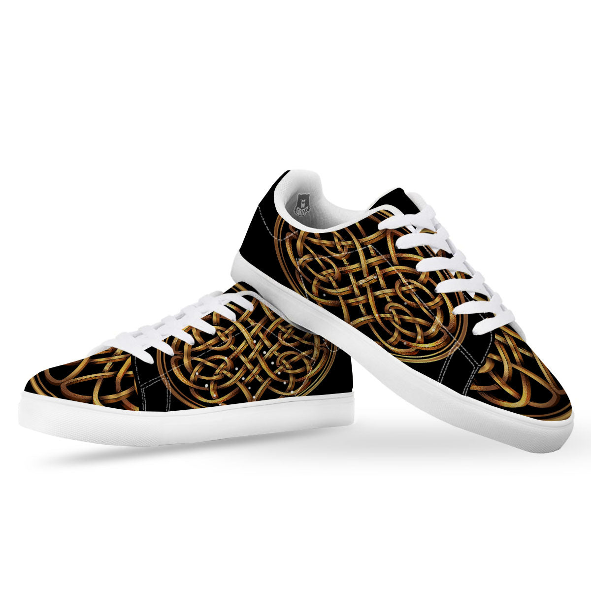 Celtic Knot Golden Print White Low Top Sneakers-grizzshop