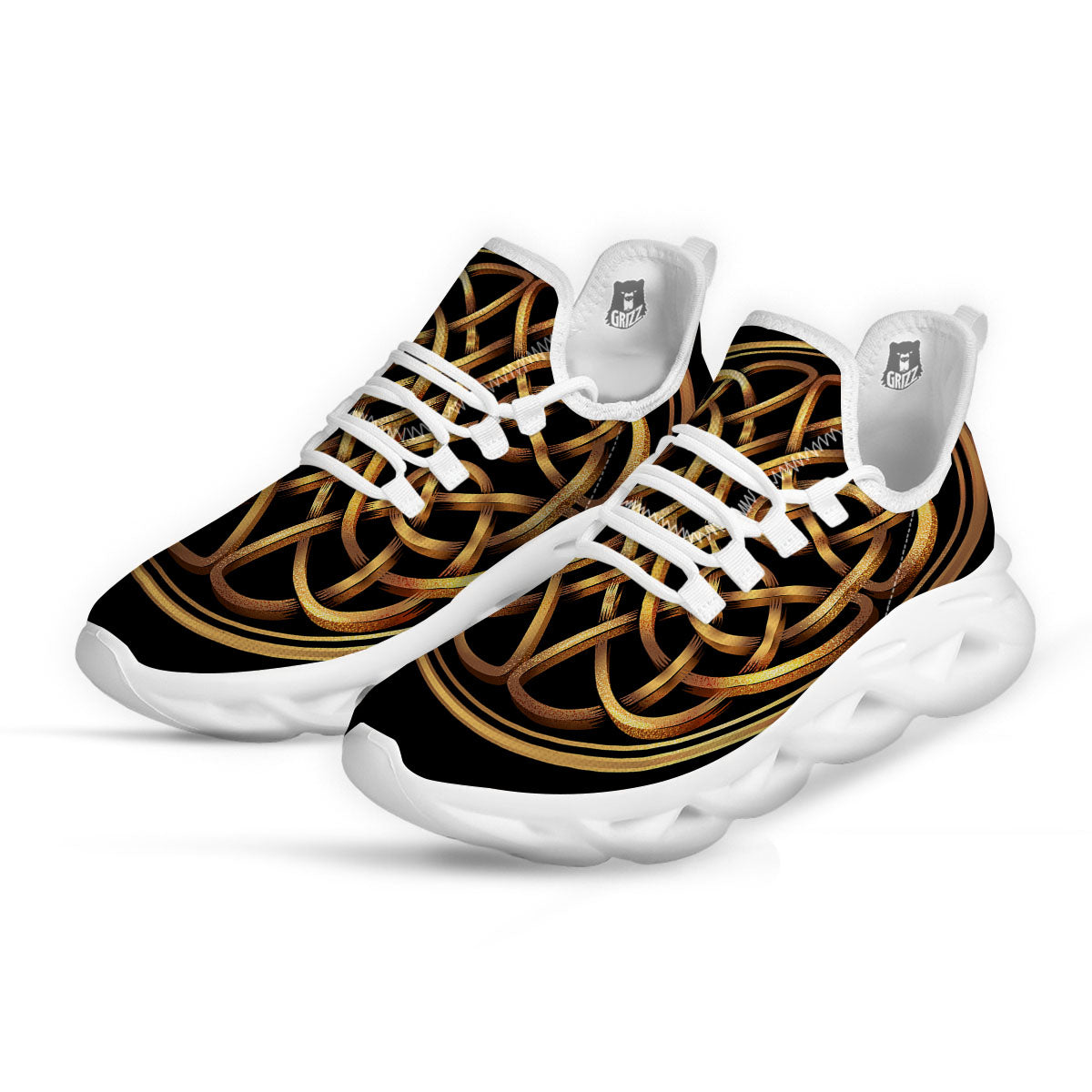 Celtic Knot Golden Print White Running Shoes-grizzshop
