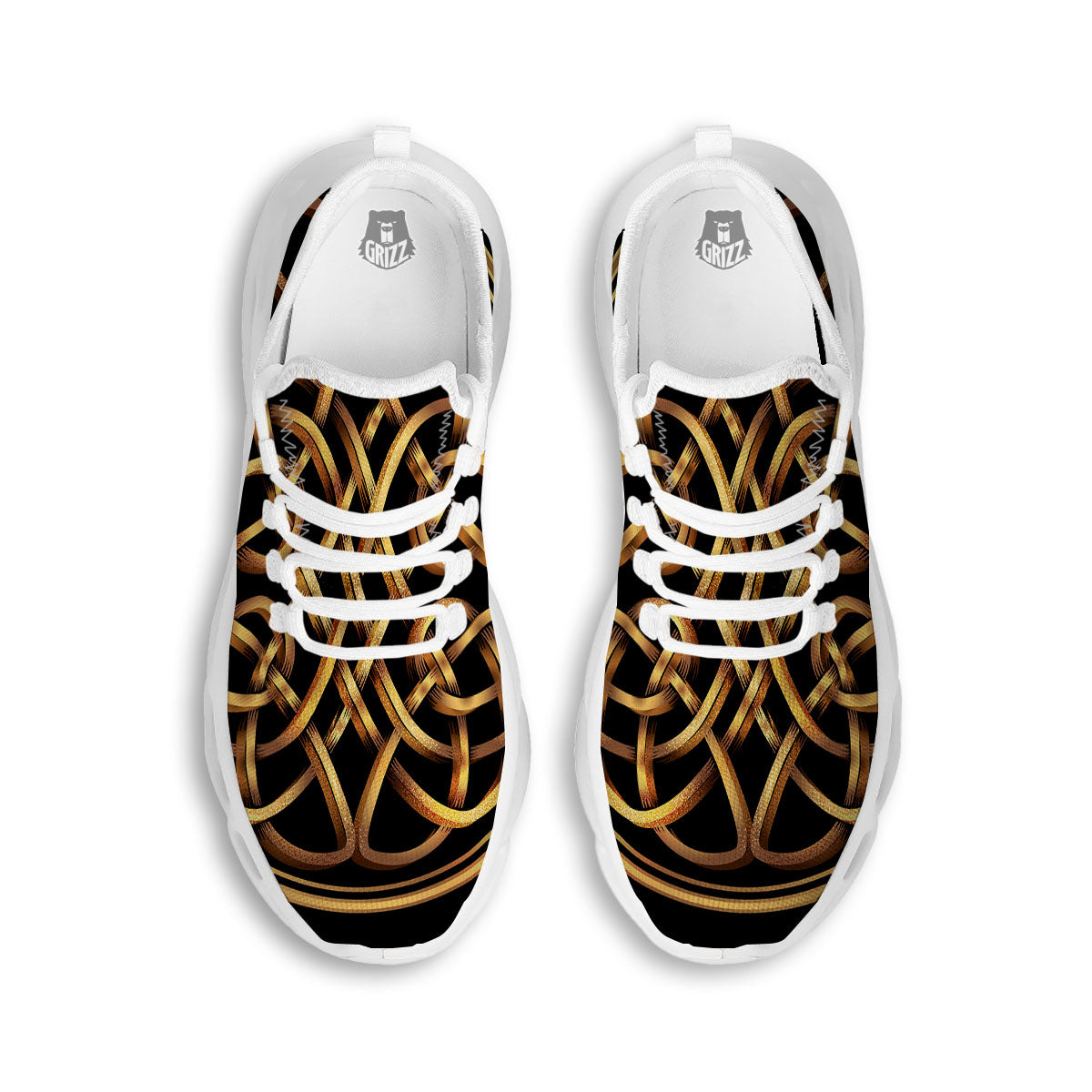 Celtic Knot Golden Print White Running Shoes-grizzshop