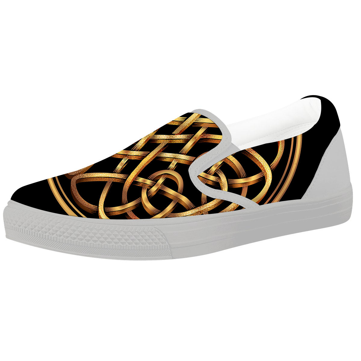 Celtic Knot Golden Print White Slip On Shoes-grizzshop