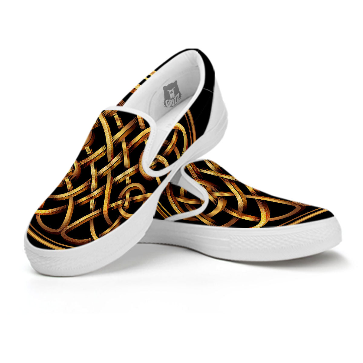 Celtic Knot Golden Print White Slip On Shoes-grizzshop