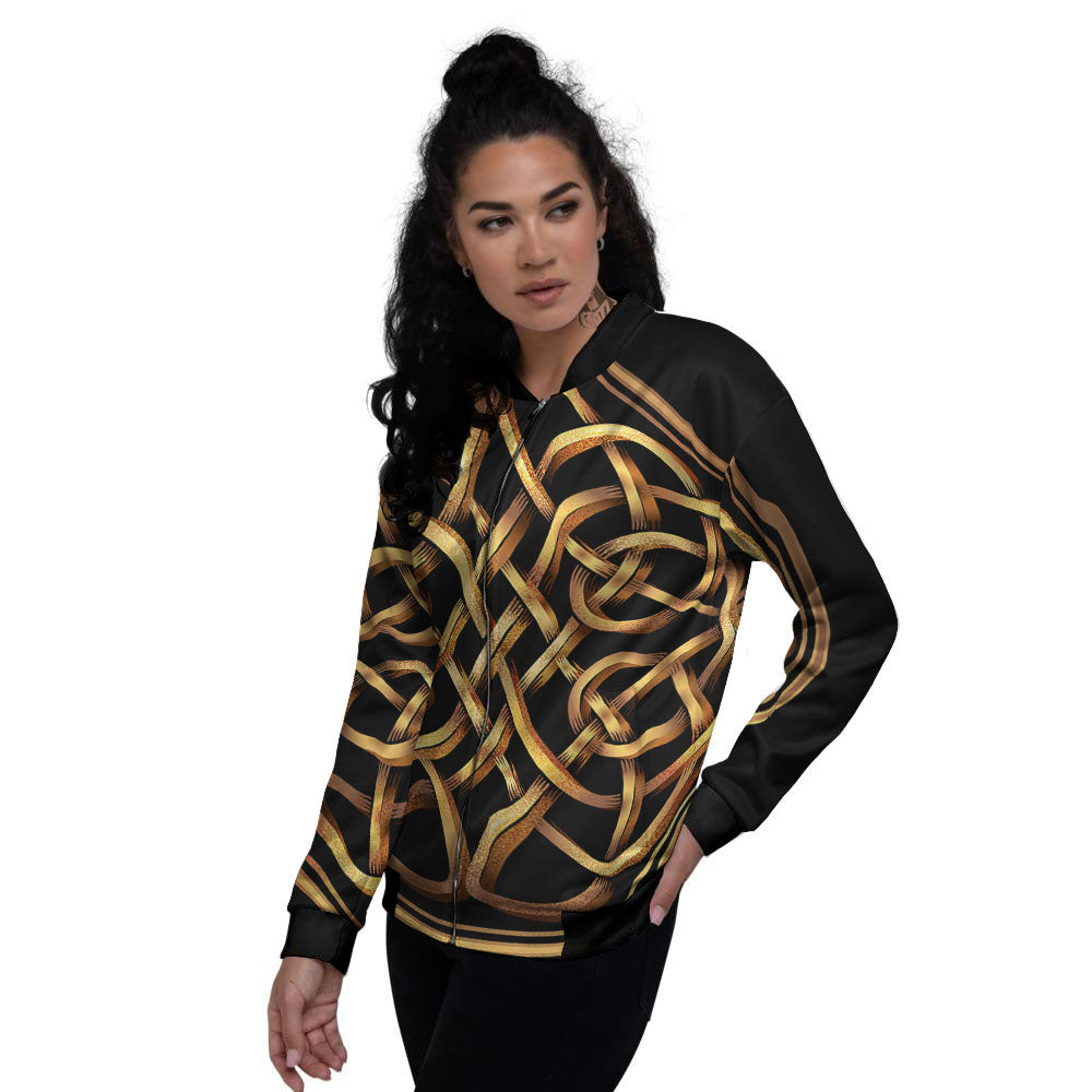 Celtic Knot Golden Print Women's Bomber Jacket-grizzshop