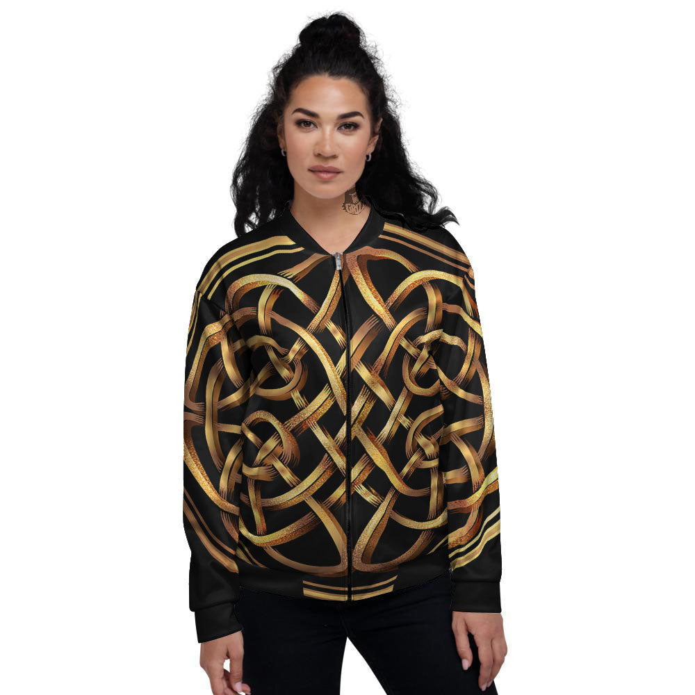 Celtic Knot Golden Print Women's Bomber Jacket-grizzshop