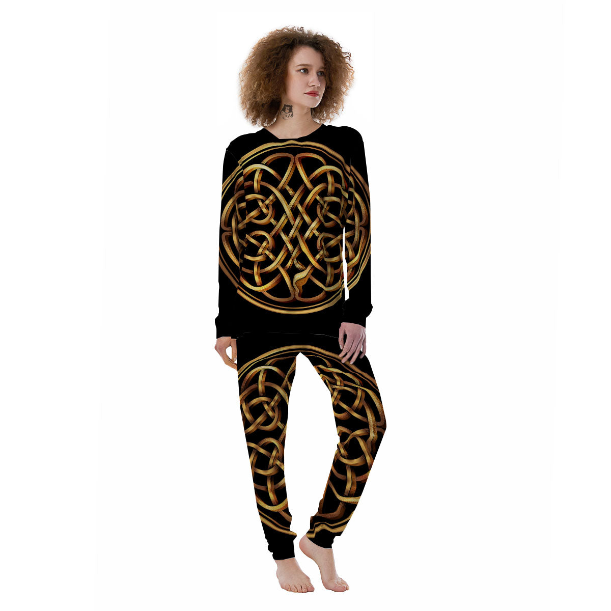 Celtic Knot Golden Print Women's Pajamas-grizzshop