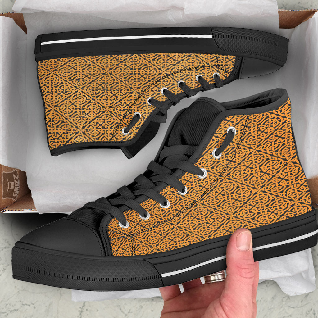 Celtic Knot Print Pattern Black High Top Shoes-grizzshop