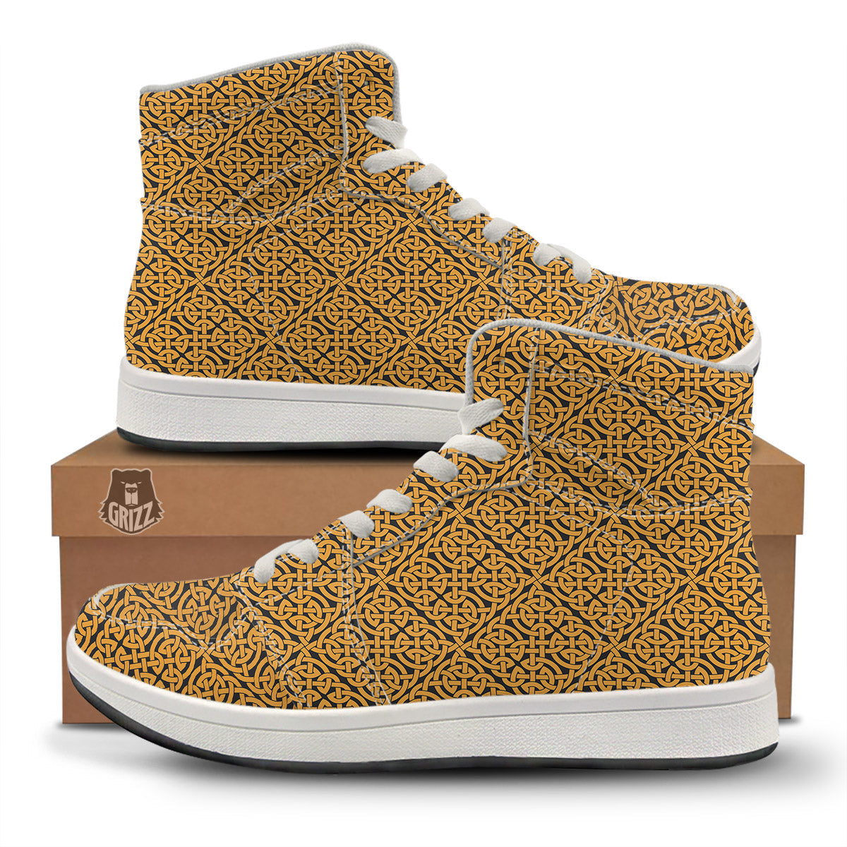 Celtic Knot Print Pattern High Top Sneakers-grizzshop