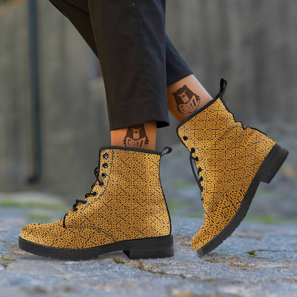 Celtic Knot Print Pattern Leather Boots-grizzshop