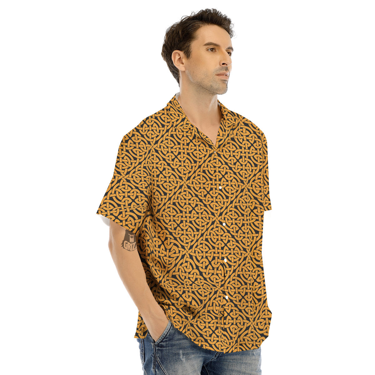 Celtic Knot Print Pattern Men's Hawaiian Shirt-grizzshop