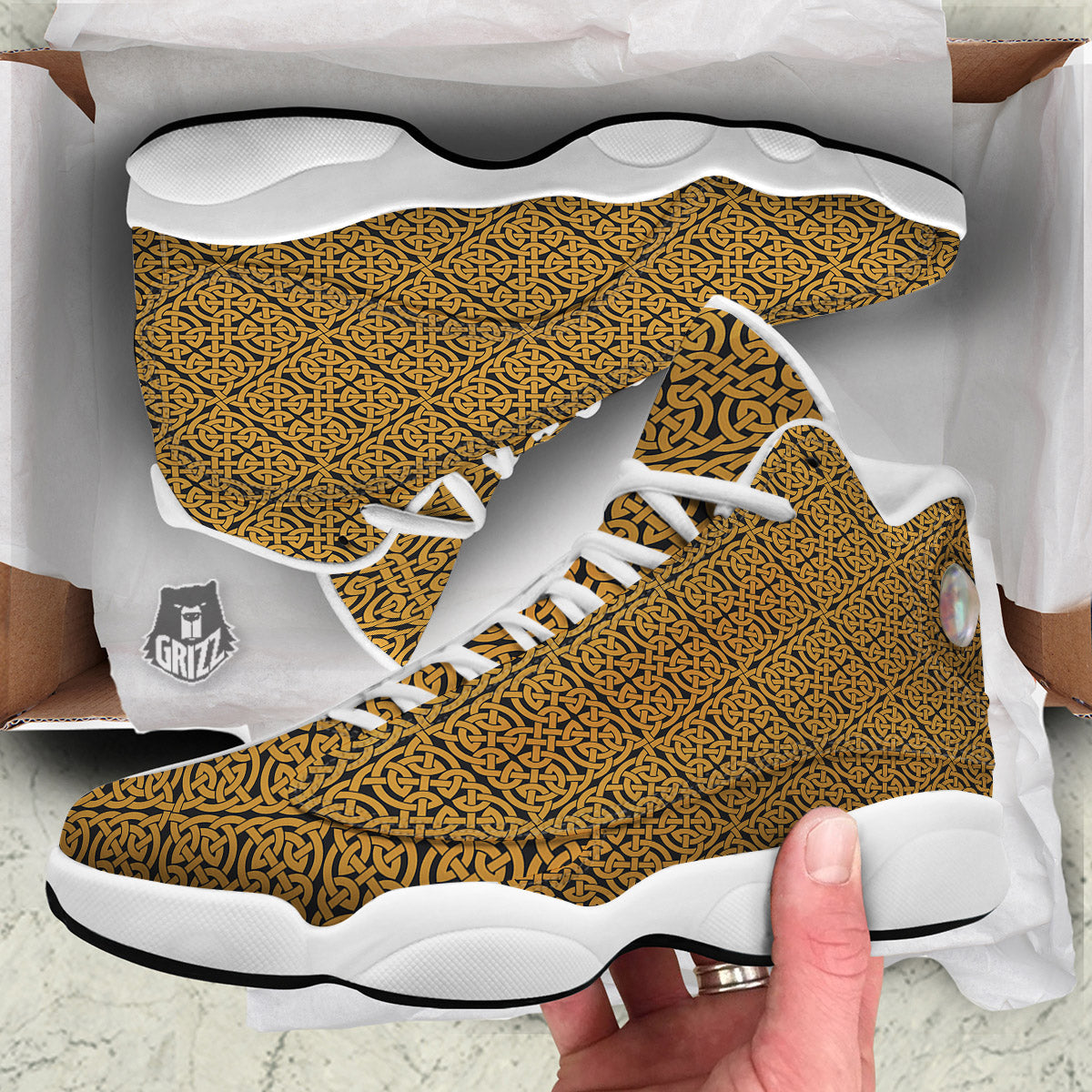 Celtic Knot Print Pattern White Basketball Shoes-grizzshop