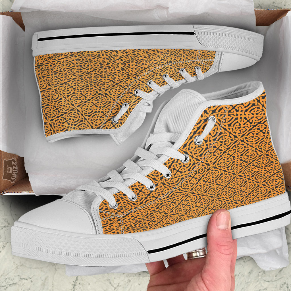 Celtic Knot Print Pattern White High Top Shoes-grizzshop