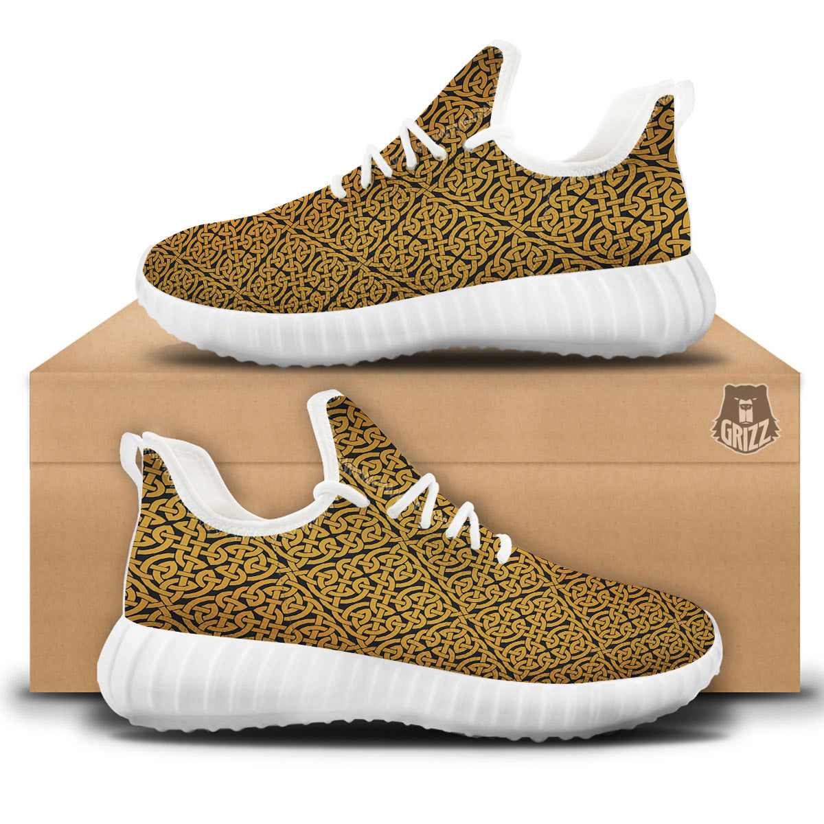 Celtic Knot Print Pattern White Walking Shoes-grizzshop