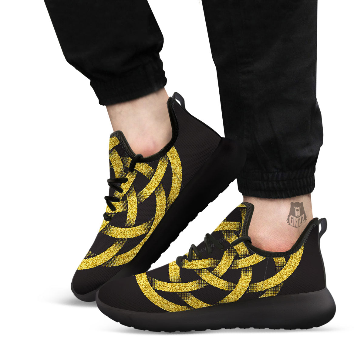 Celtic Knot Symbol Gold Circle Print Black Athletic Shoes-grizzshop
