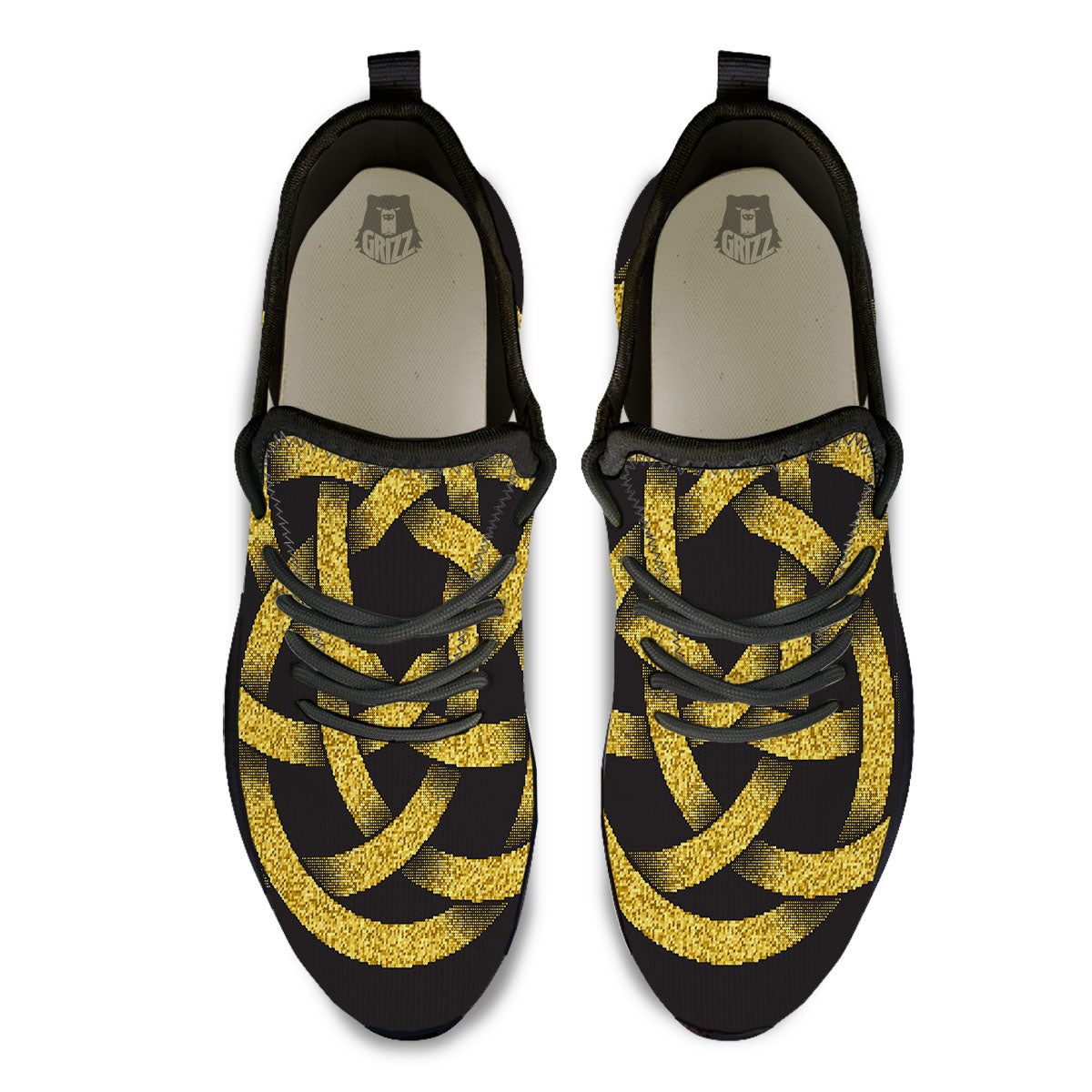 Celtic Knot Symbol Gold Circle Print Black Athletic Shoes-grizzshop