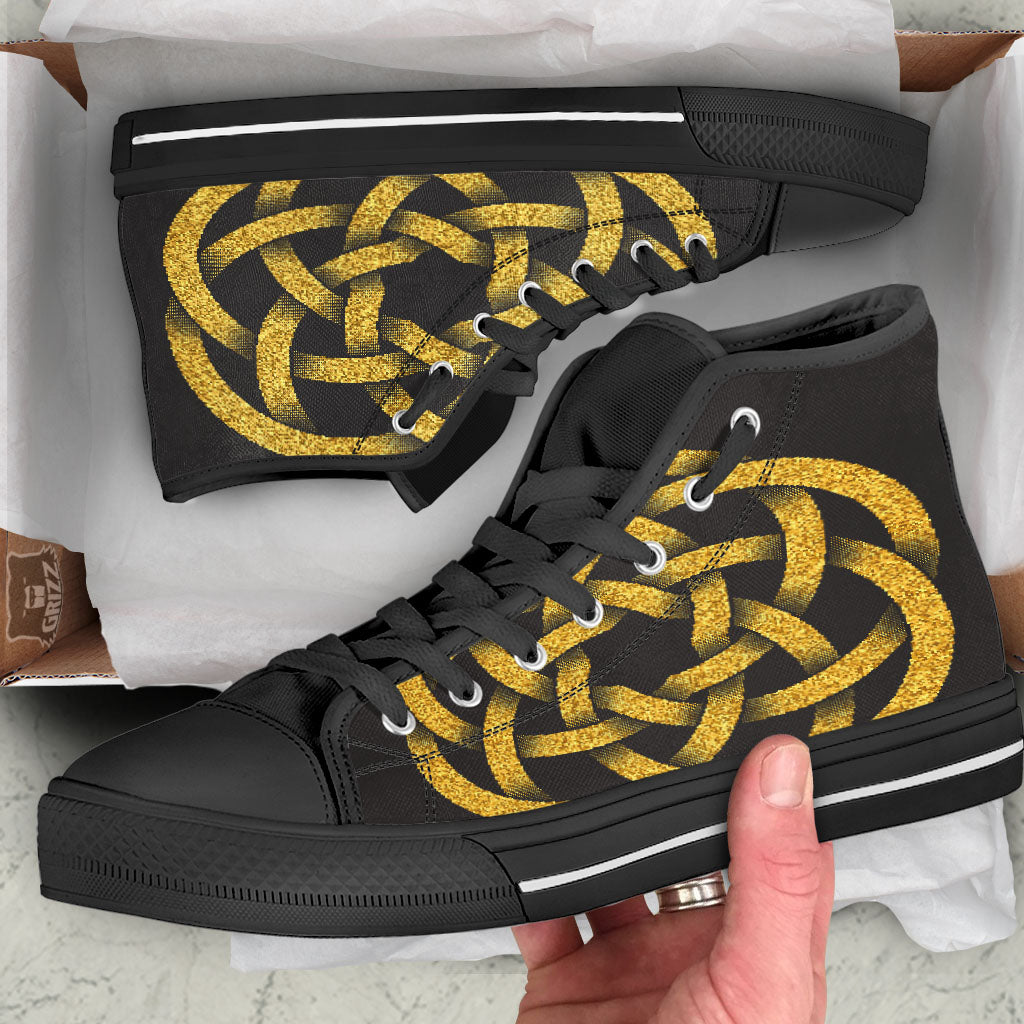 Celtic Knot Symbol Gold Circle Print Black High Top Shoes-grizzshop
