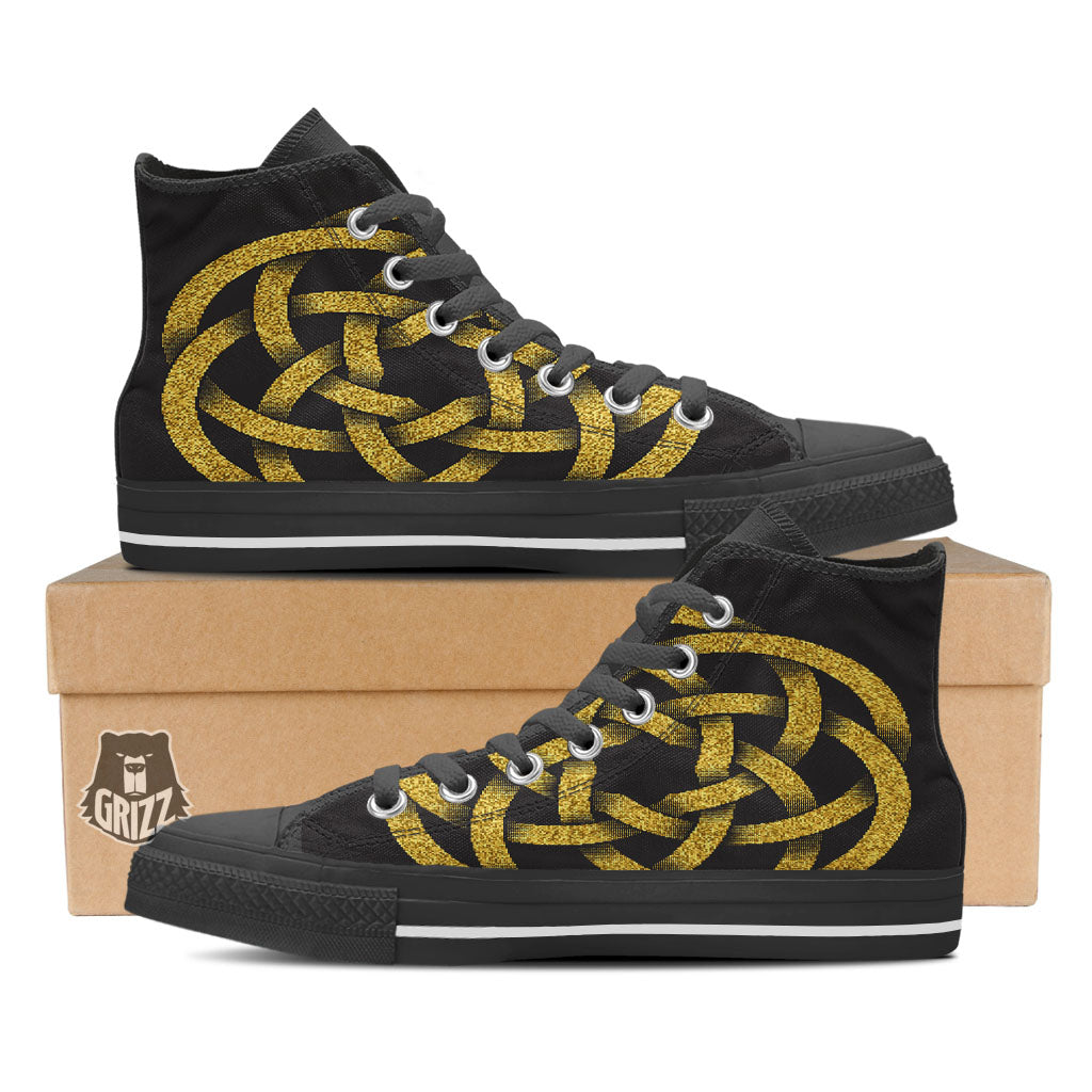 Celtic Knot Symbol Gold Circle Print Black High Top Shoes-grizzshop