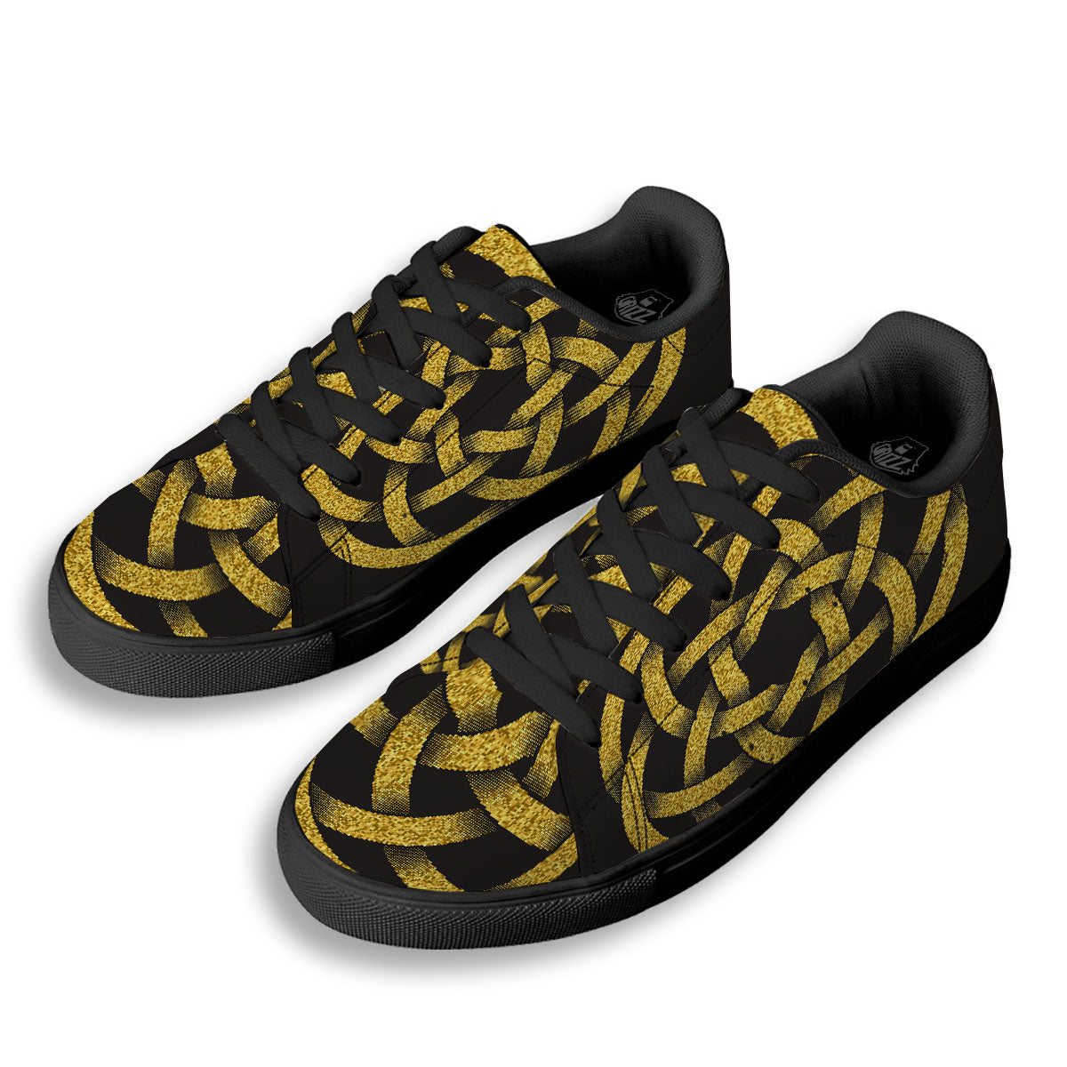 Celtic Knot Symbol Gold Circle Print Black Low Top Sneakers-grizzshop