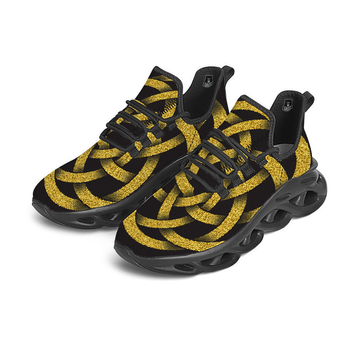 Celtic Knot Symbol Gold Circle Print Black Running Shoes-grizzshop