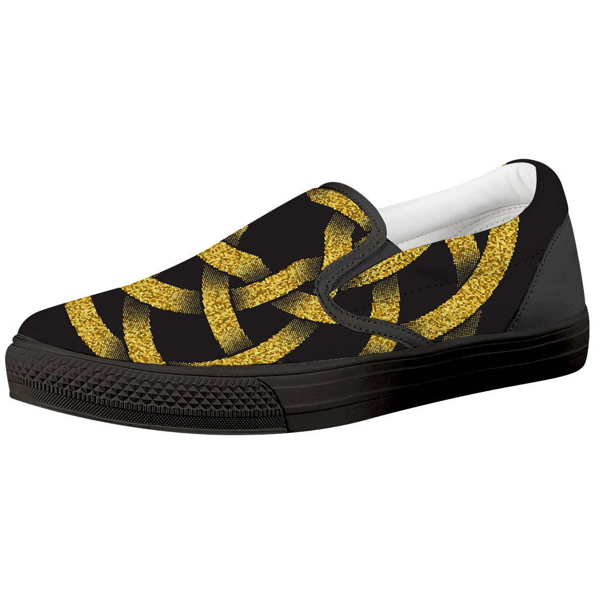 Celtic Knot Symbol Gold Circle Print Black Slip On Shoes-grizzshop