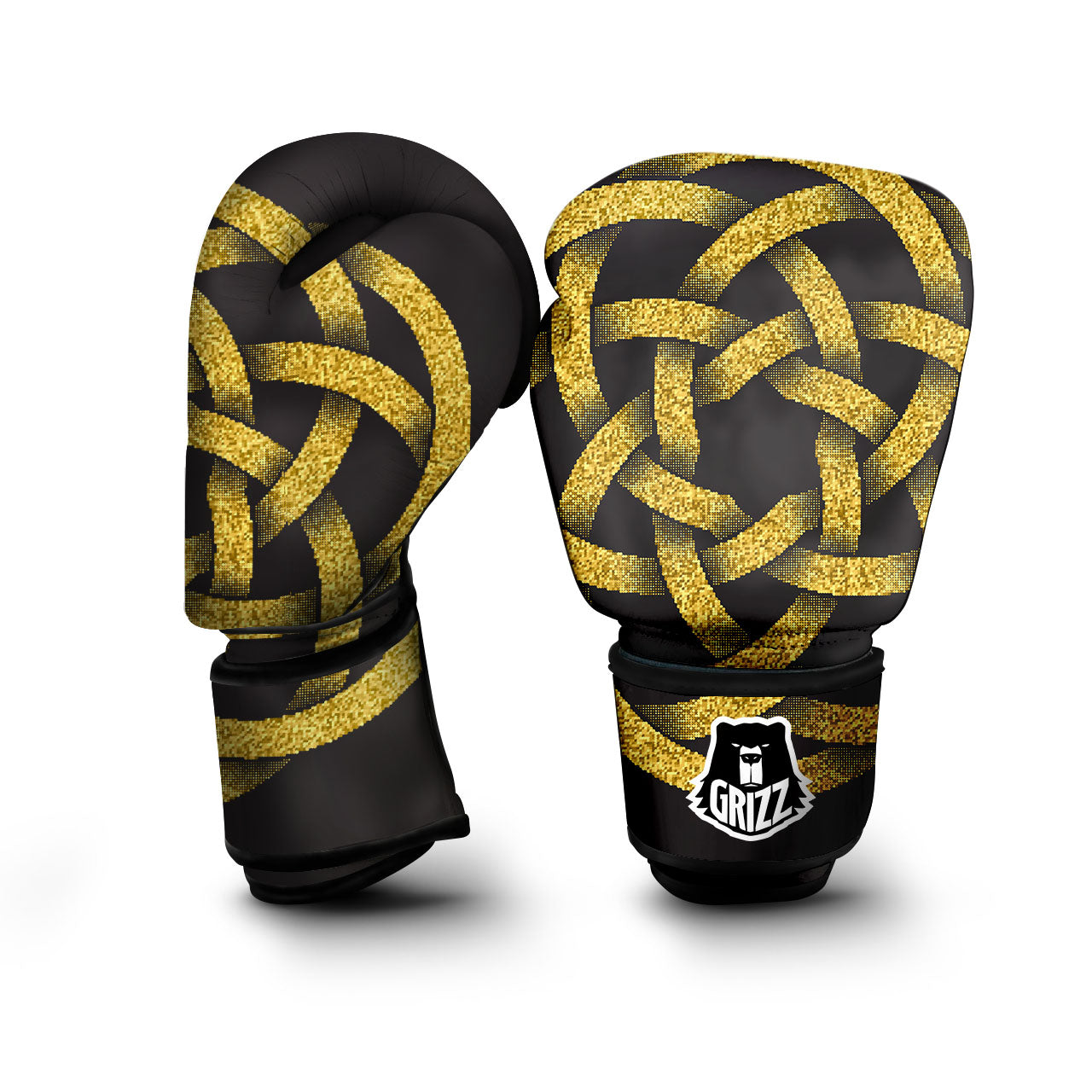 Celtic Knot Symbol Gold Circle Print Boxing Gloves-grizzshop