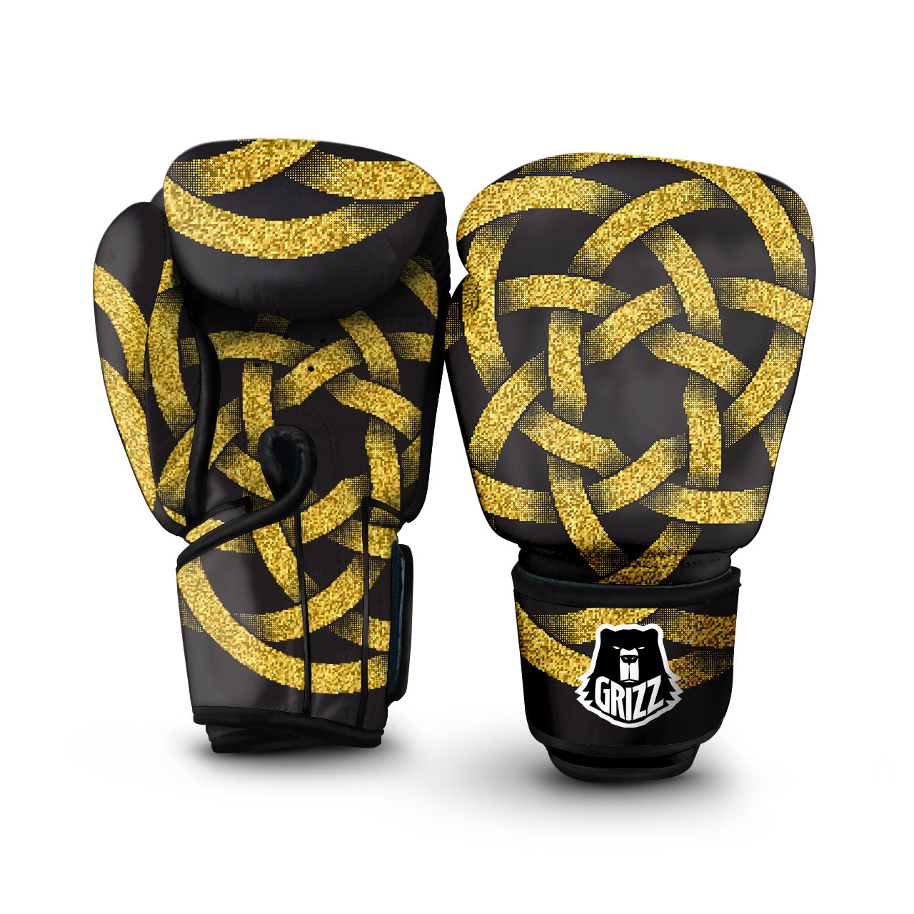 Celtic Knot Symbol Gold Circle Print Boxing Gloves-grizzshop