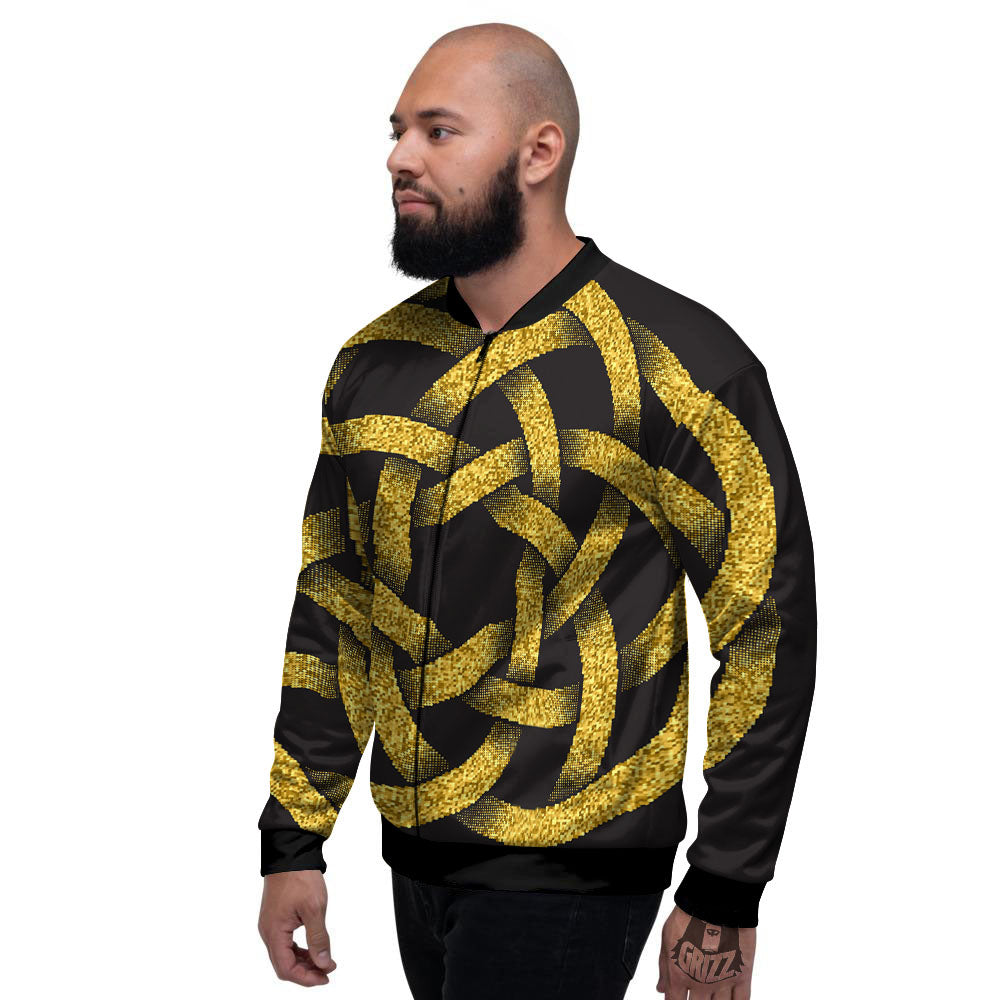 Celtic Knot Symbol Gold Circle Print Men's Bomber Jacket-grizzshop