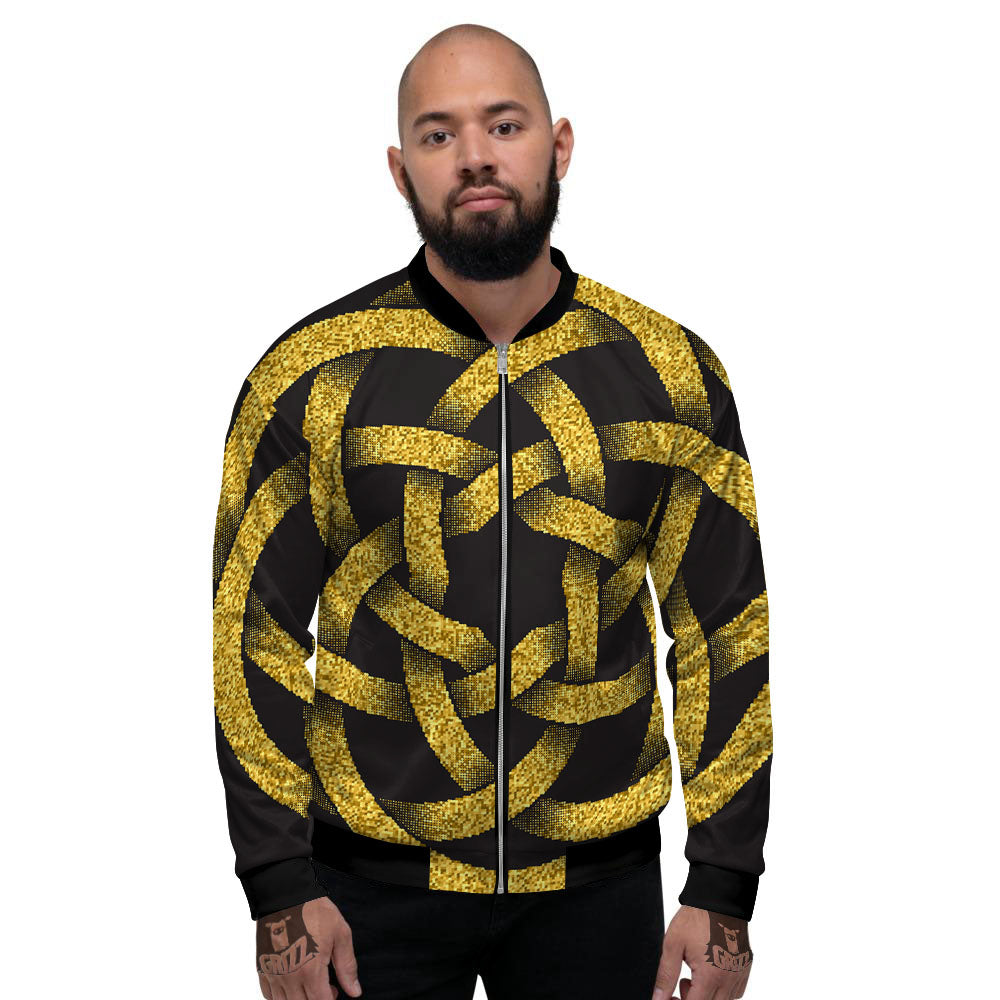 Celtic Knot Symbol Gold Circle Print Men's Bomber Jacket-grizzshop