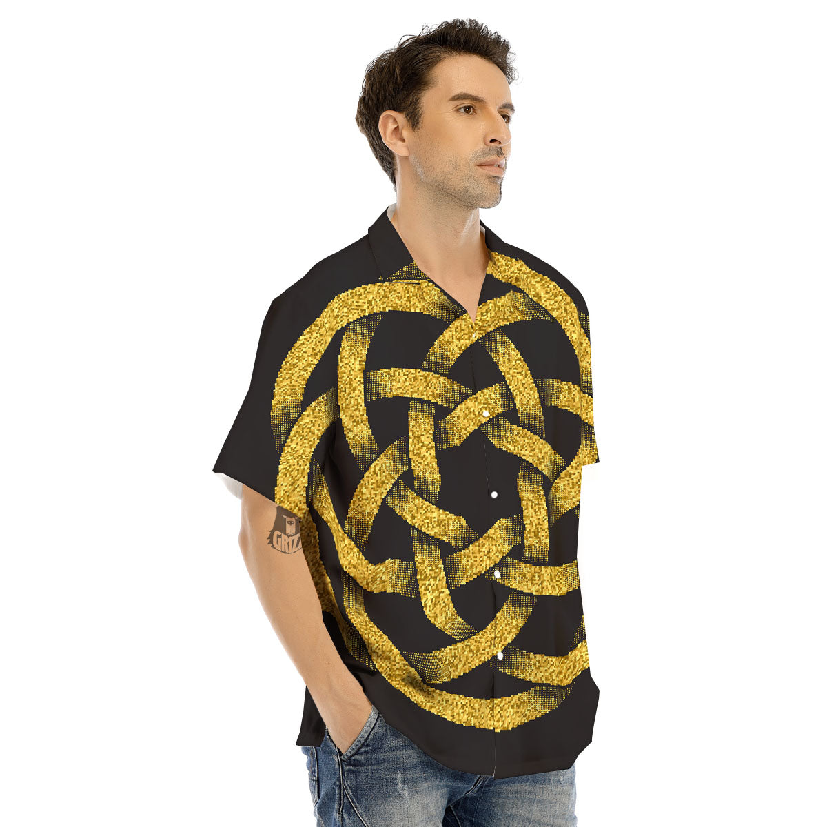 Celtic Knot Symbol Gold Circle Print Men's Hawaiian Shirt-grizzshop