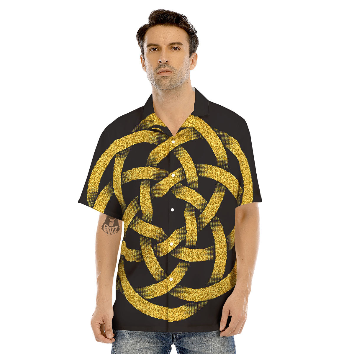 Celtic Knot Symbol Gold Circle Print Men's Hawaiian Shirt-grizzshop