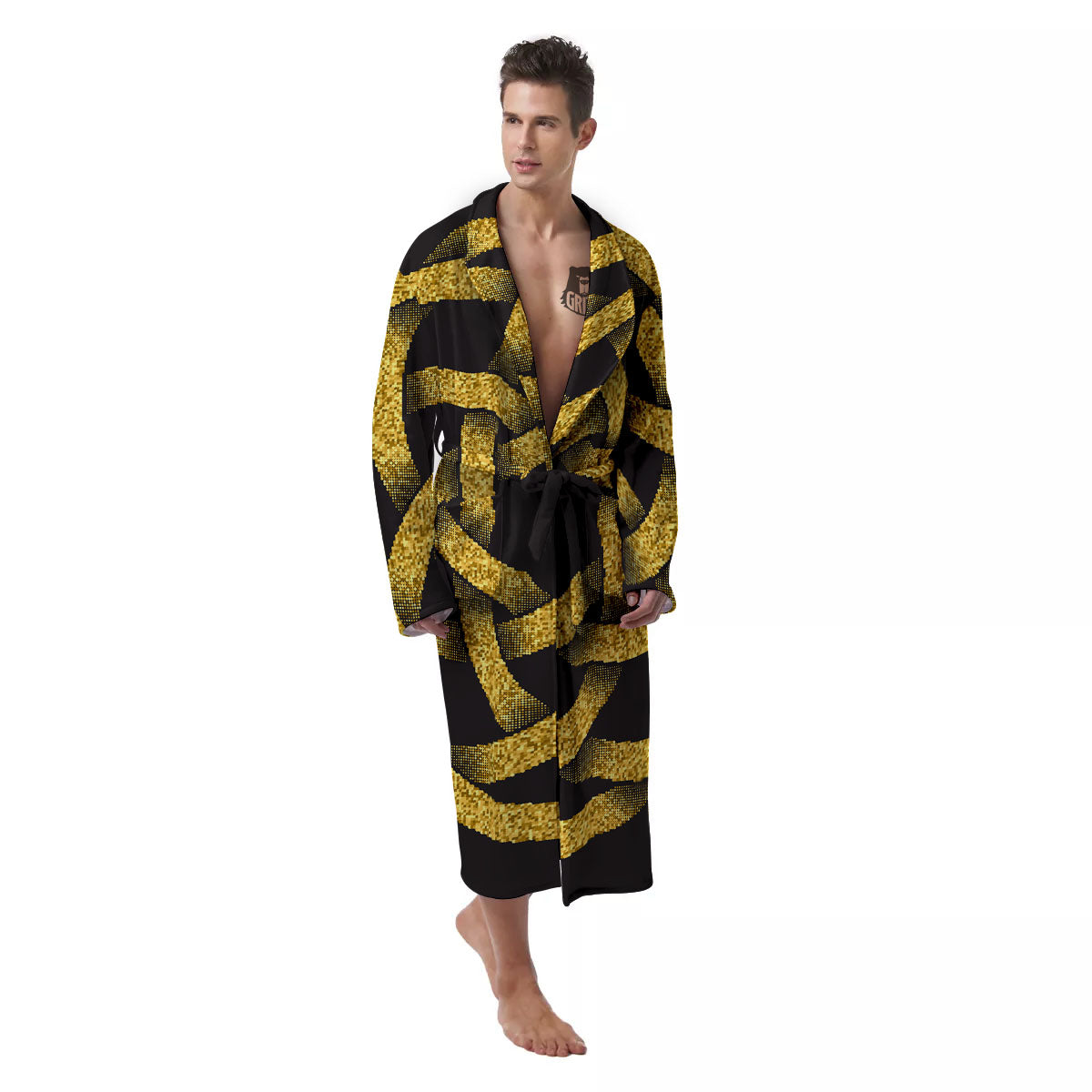 Celtic Knot Symbol Gold Circle Print Men's Robe-grizzshop