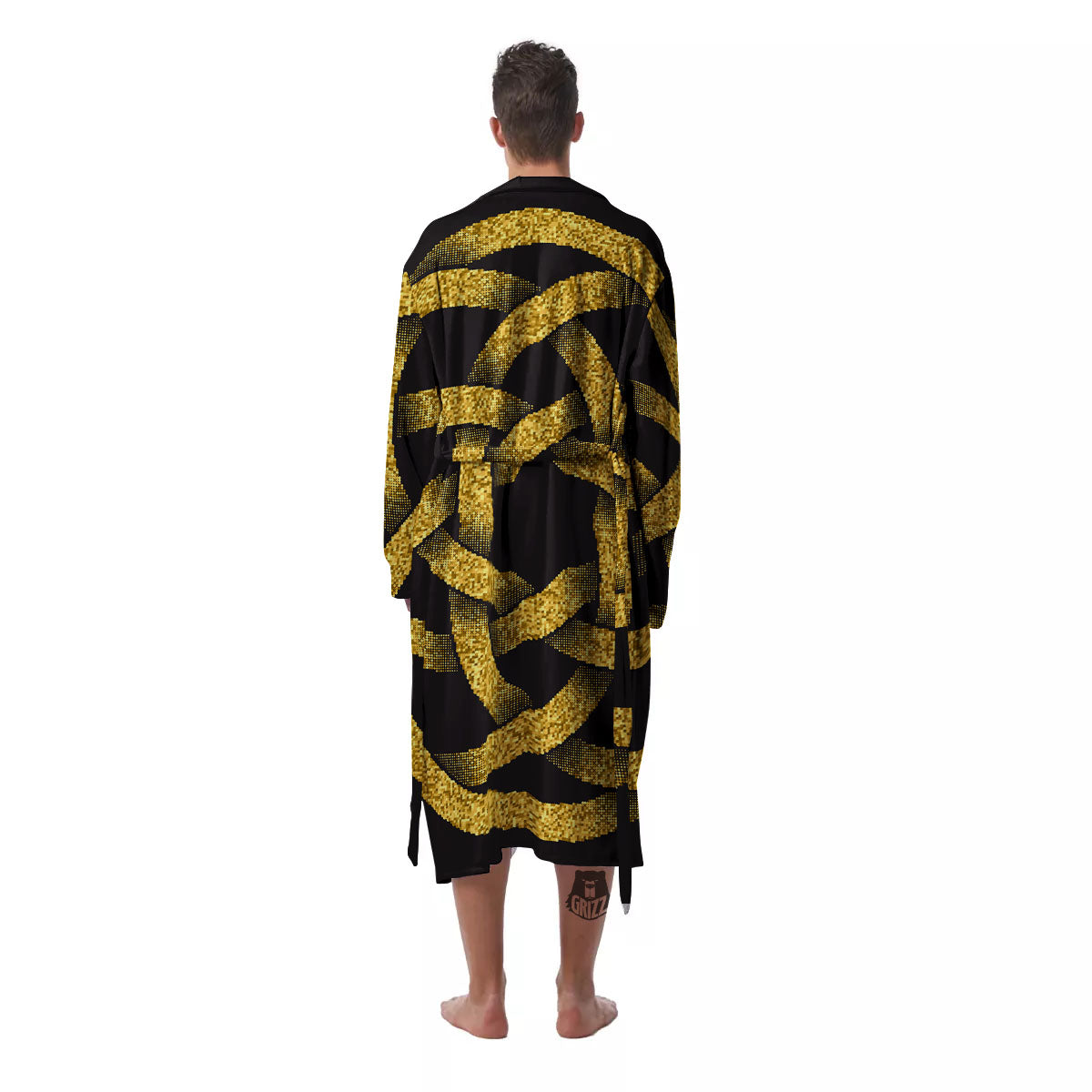 Celtic Knot Symbol Gold Circle Print Men's Robe-grizzshop
