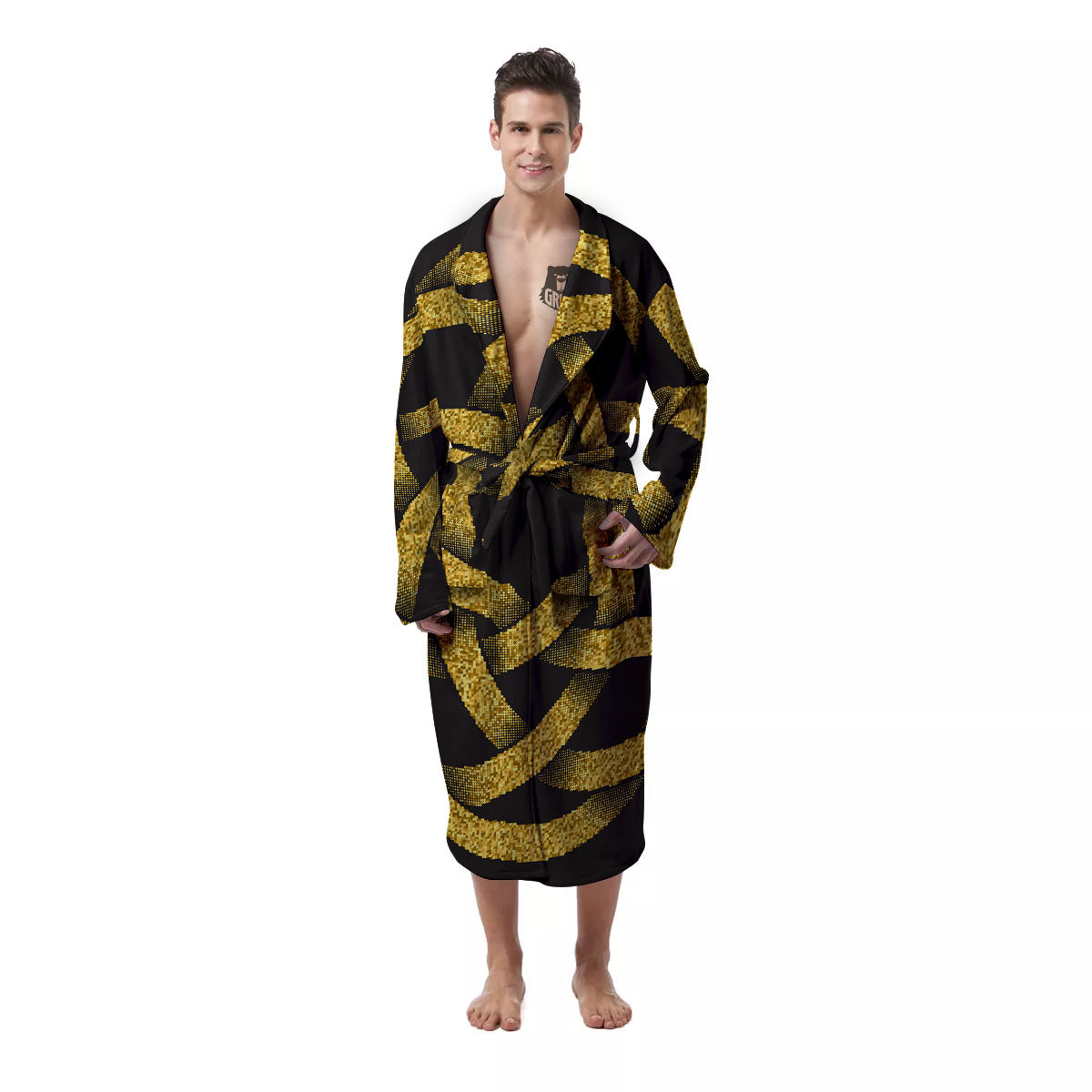 Celtic Knot Symbol Gold Circle Print Men's Robe-grizzshop