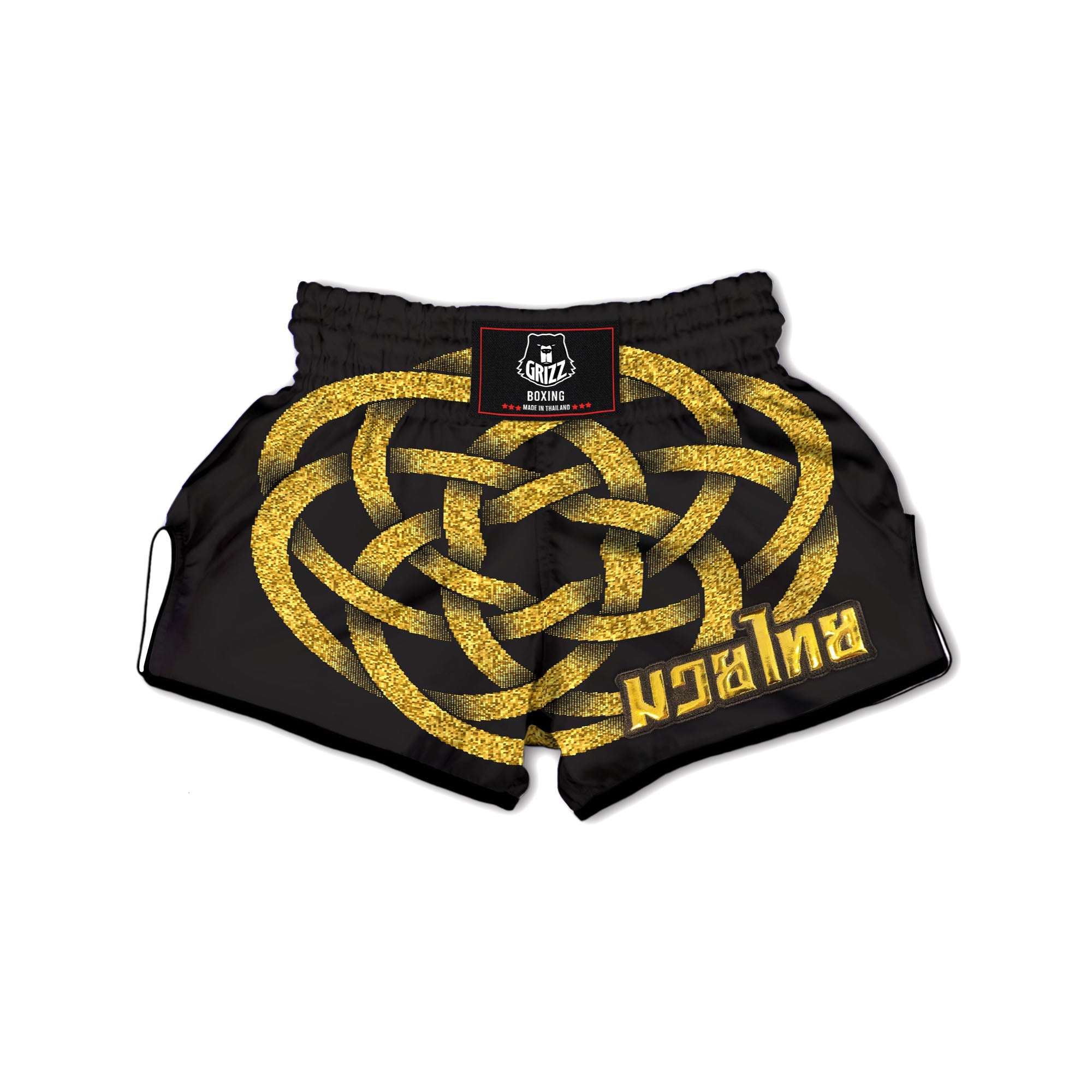 Celtic Knot Symbol Gold Circle Print Muay Thai Boxing Shorts-grizzshop