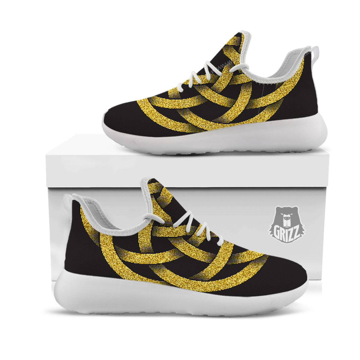 Celtic Knot Symbol Gold Circle Print White Athletic Shoes-grizzshop