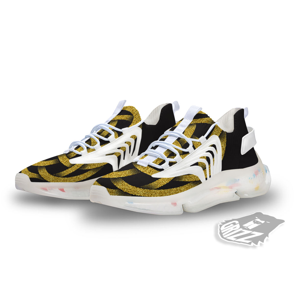 Celtic Knot Symbol Gold Circle Print White Gym Shoes-grizzshop