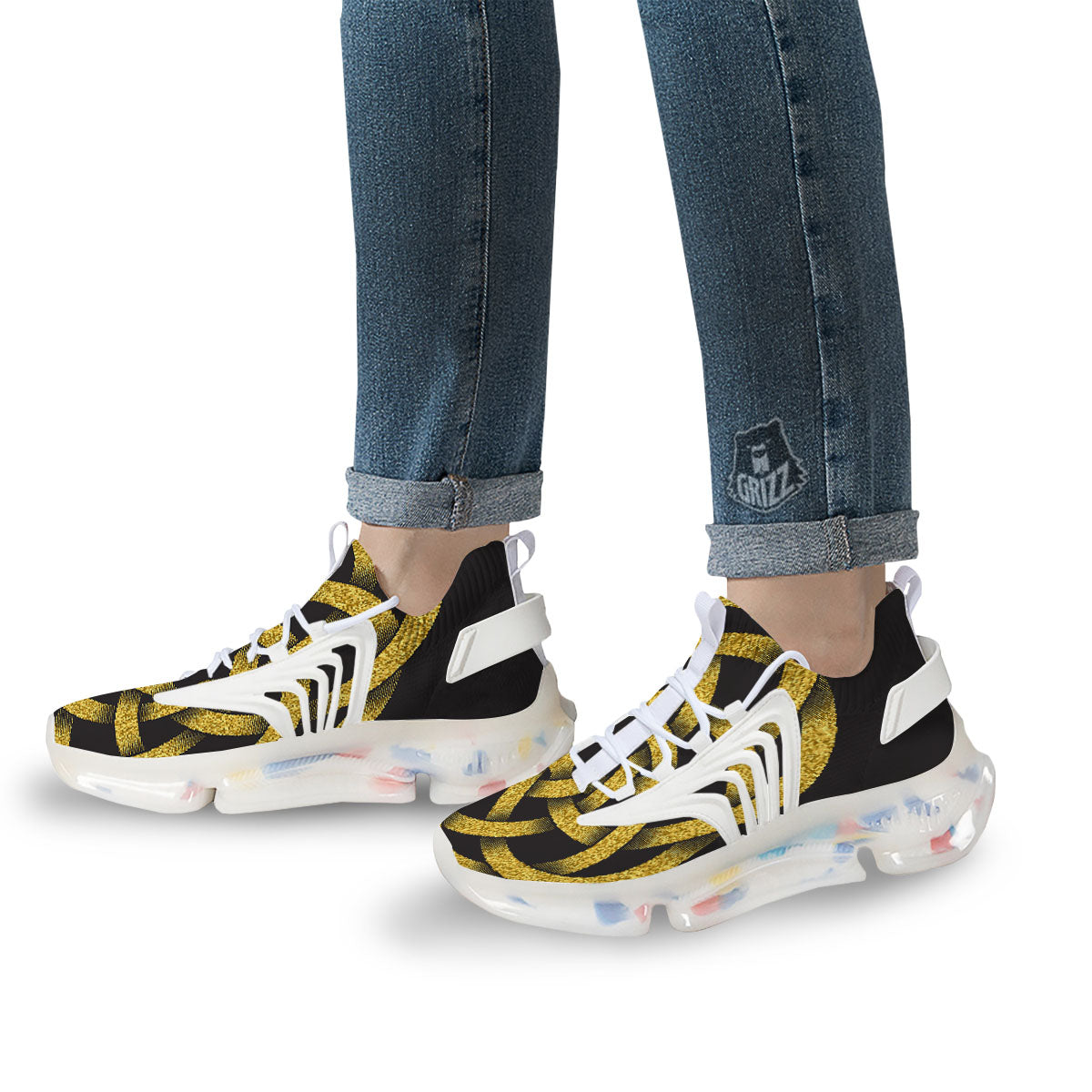Celtic Knot Symbol Gold Circle Print White Gym Shoes-grizzshop