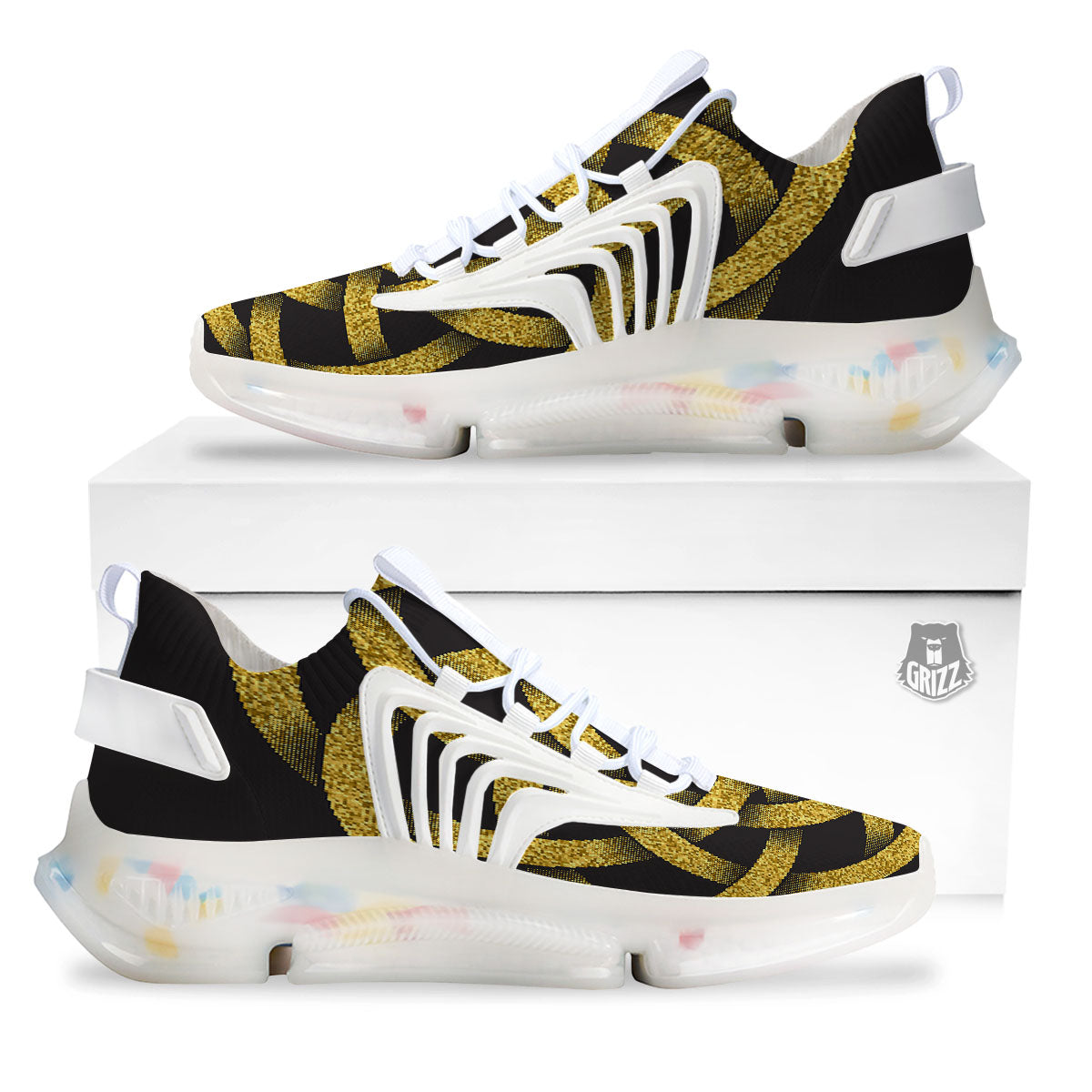 Celtic Knot Symbol Gold Circle Print White Gym Shoes-grizzshop