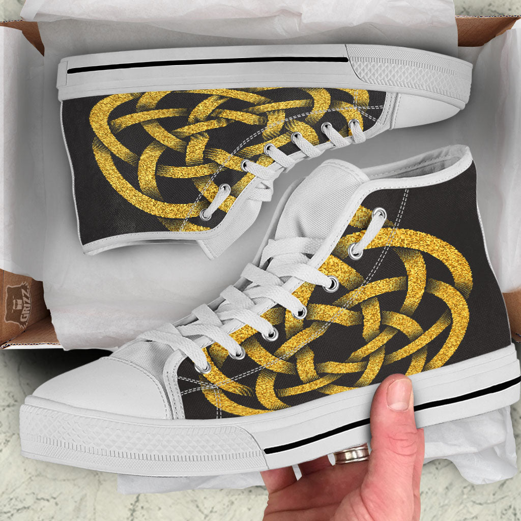 Celtic Knot Symbol Gold Circle Print White High Top Shoes-grizzshop