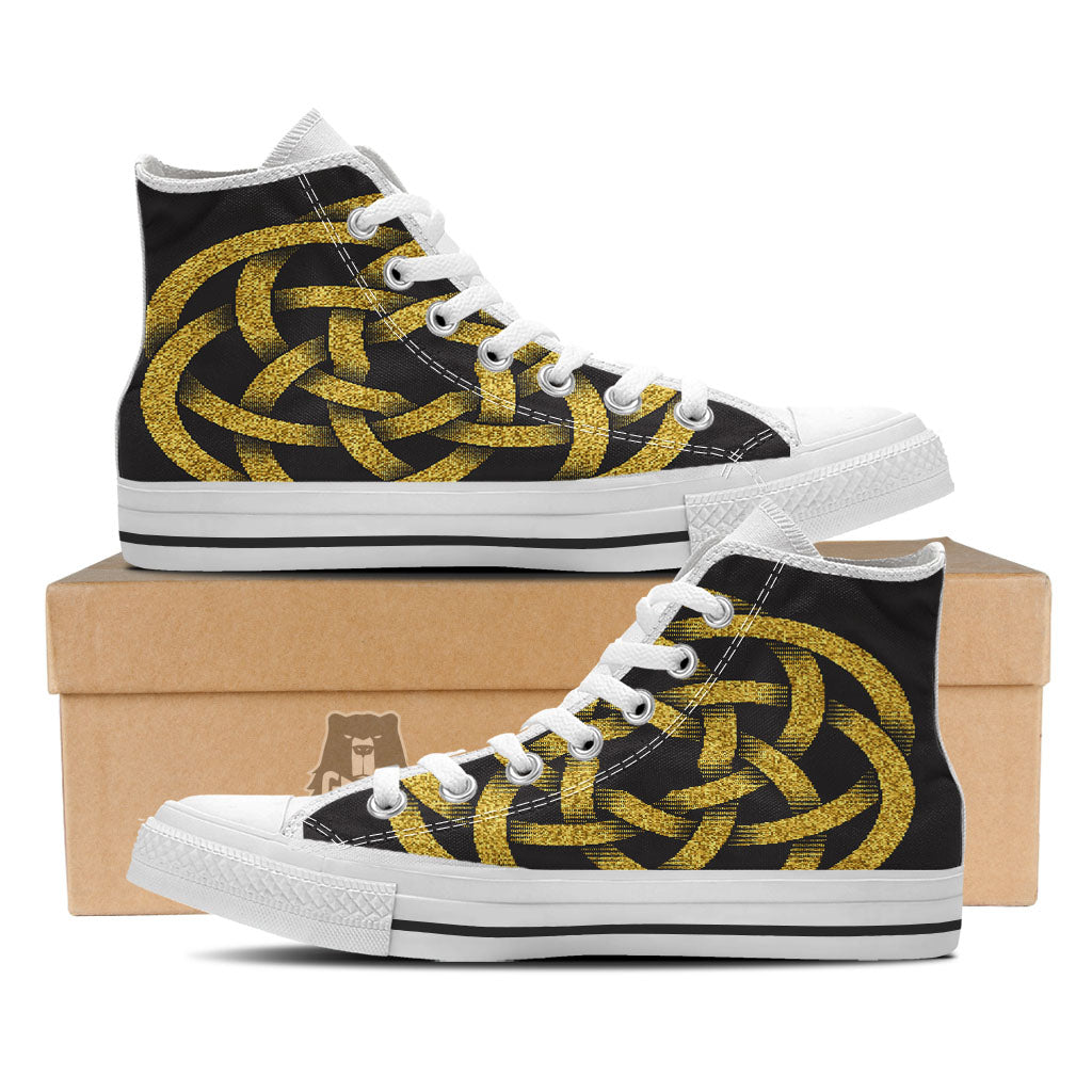 Celtic Knot Symbol Gold Circle Print White High Top Shoes-grizzshop
