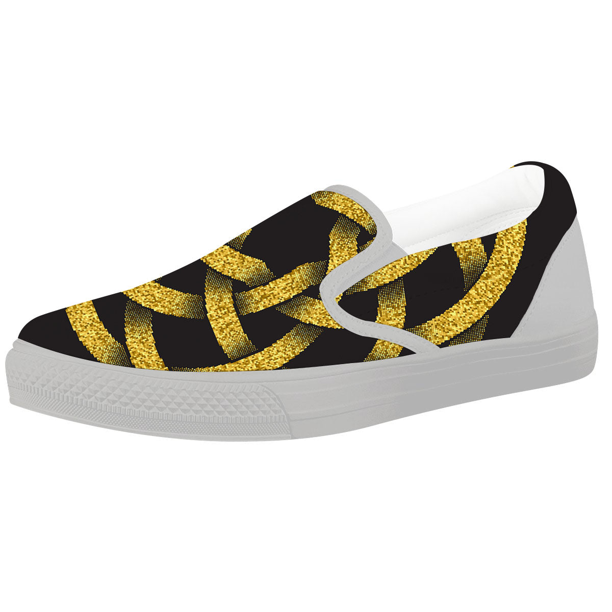 Celtic Knot Symbol Gold Circle Print White Slip On Shoes-grizzshop