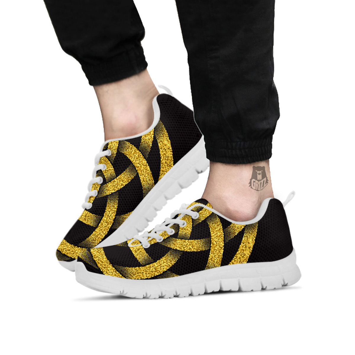 Celtic Knot Symbol Gold Circle Print White Sneaker-grizzshop