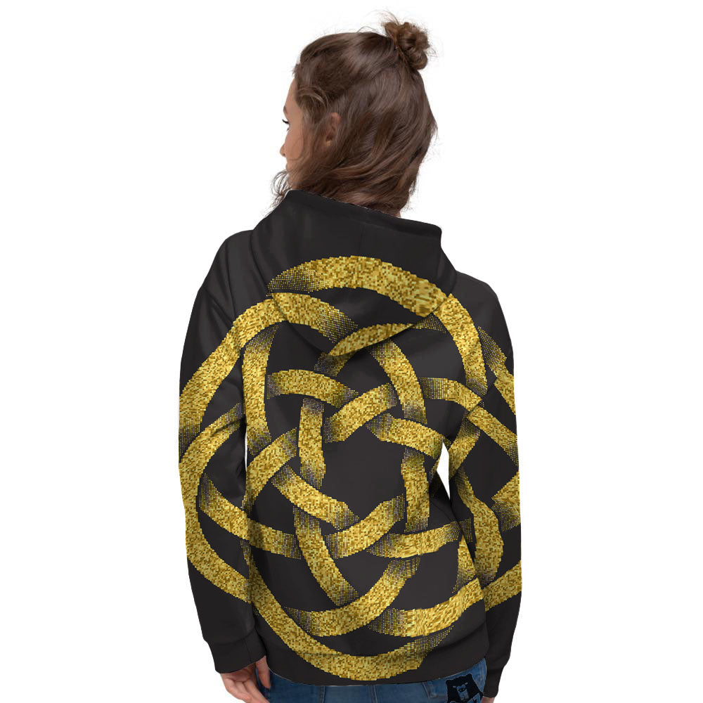 Celtic Knot Symbol Gold Circle Print Women's Hoodie-grizzshop