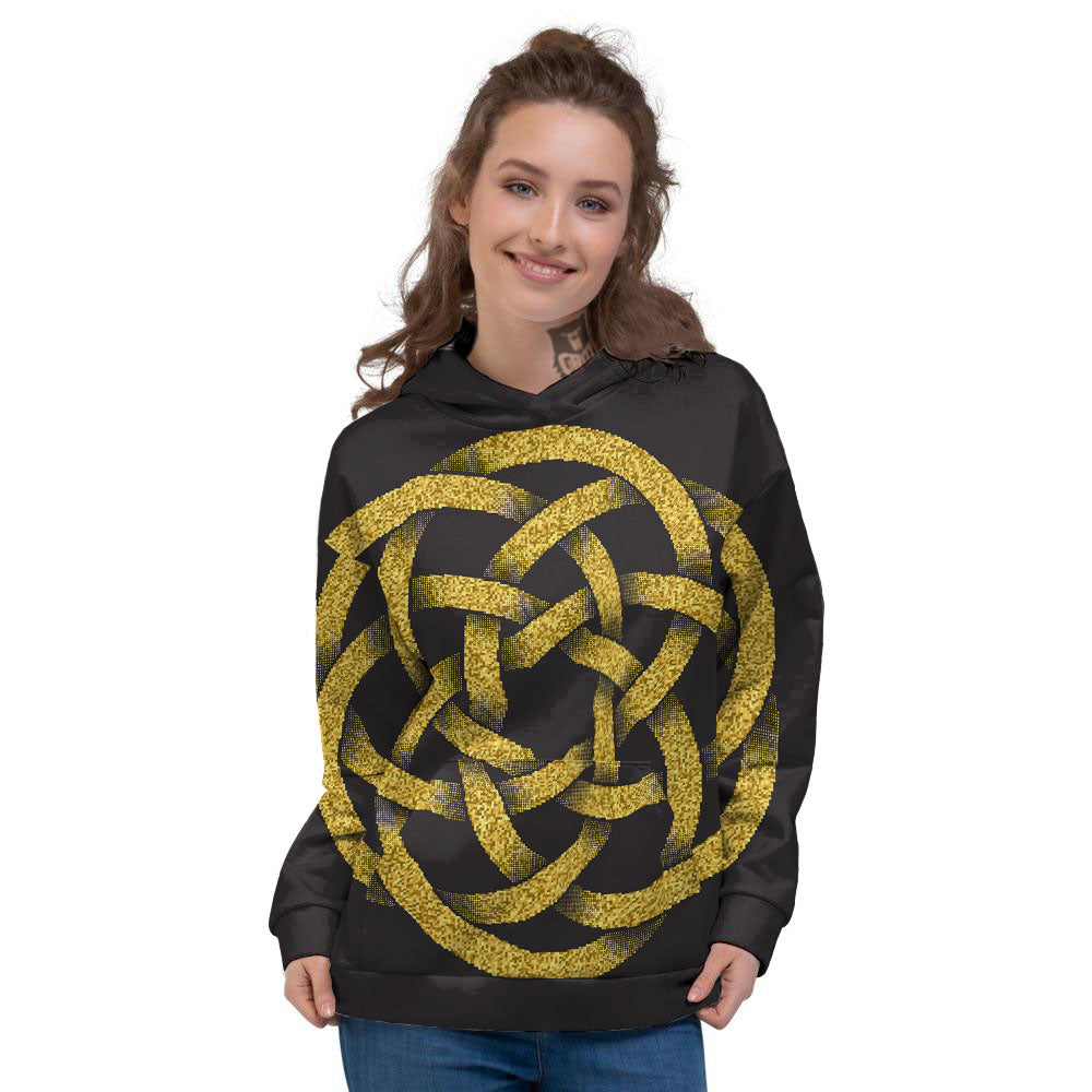 Celtic Knot Symbol Gold Circle Print Women's Hoodie-grizzshop