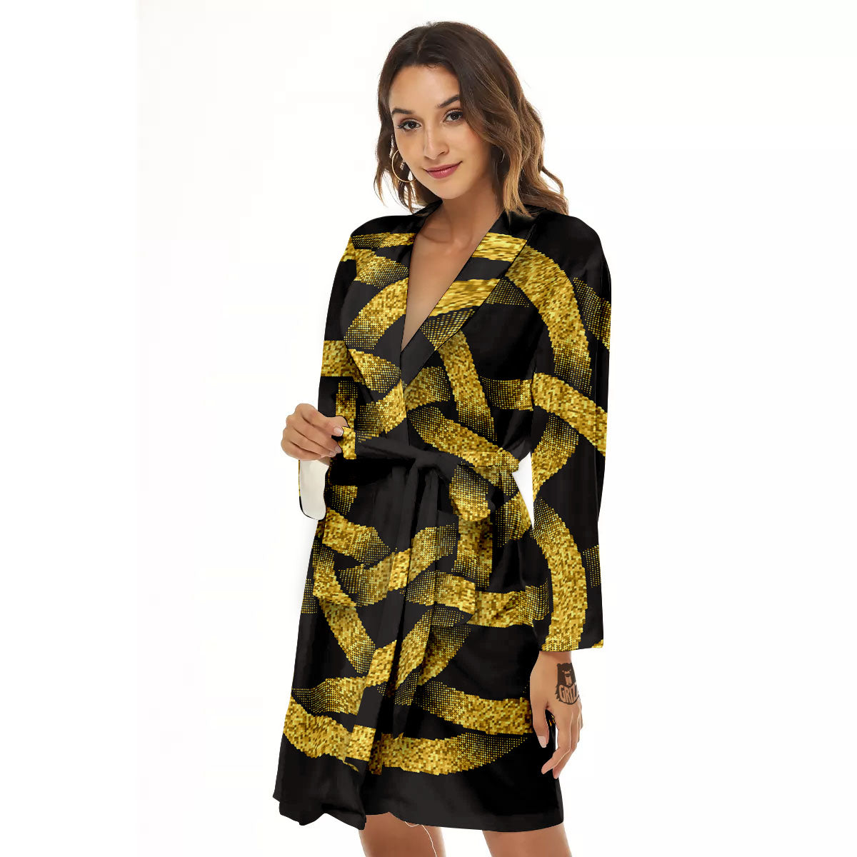 Celtic Knot Symbol Gold Circle Print Women's Robe-grizzshop