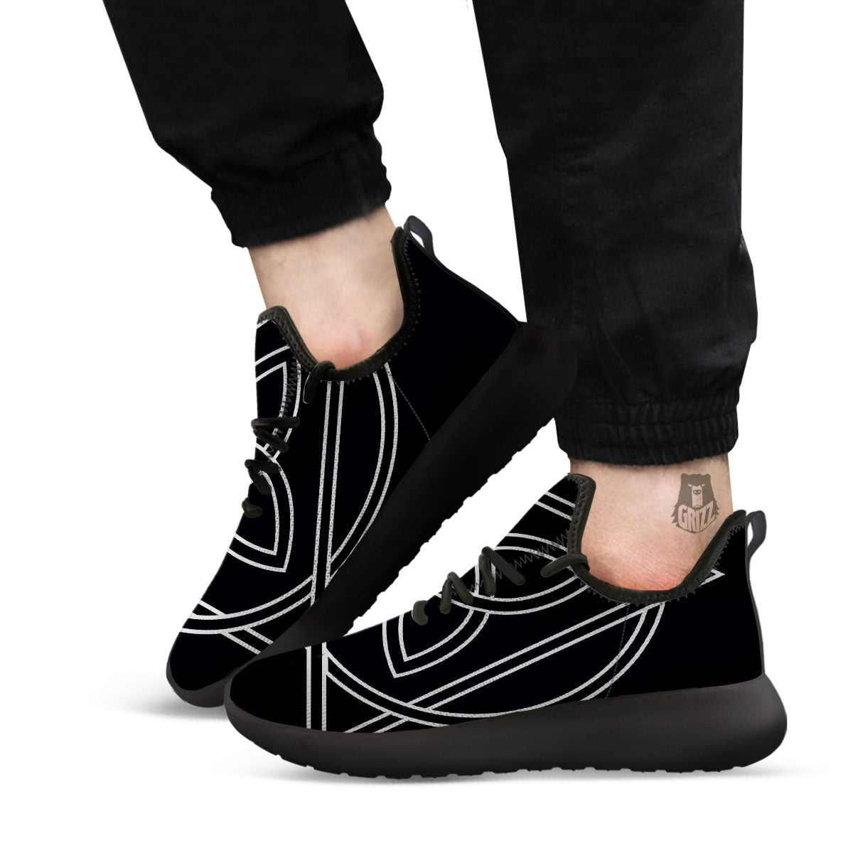 Celtic Knot White And Black Print Black Athletic Shoes-grizzshop