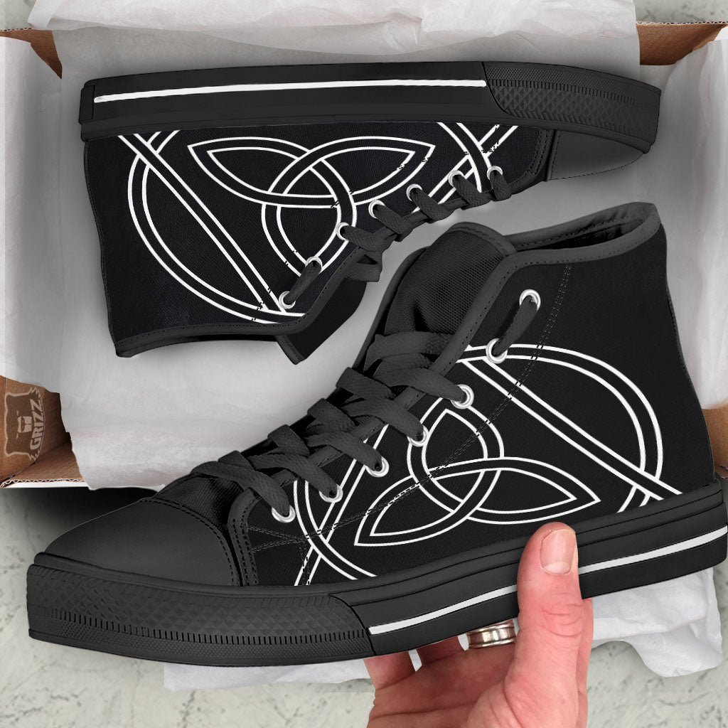 Celtic Knot White And Black Print Black High Top Shoes-grizzshop