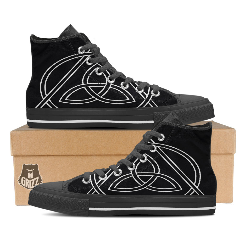 Celtic Knot White And Black Print Black High Top Shoes-grizzshop