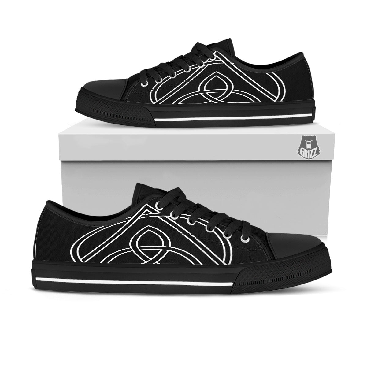 Celtic Knot White And Black Print Black Low Top Shoes-grizzshop