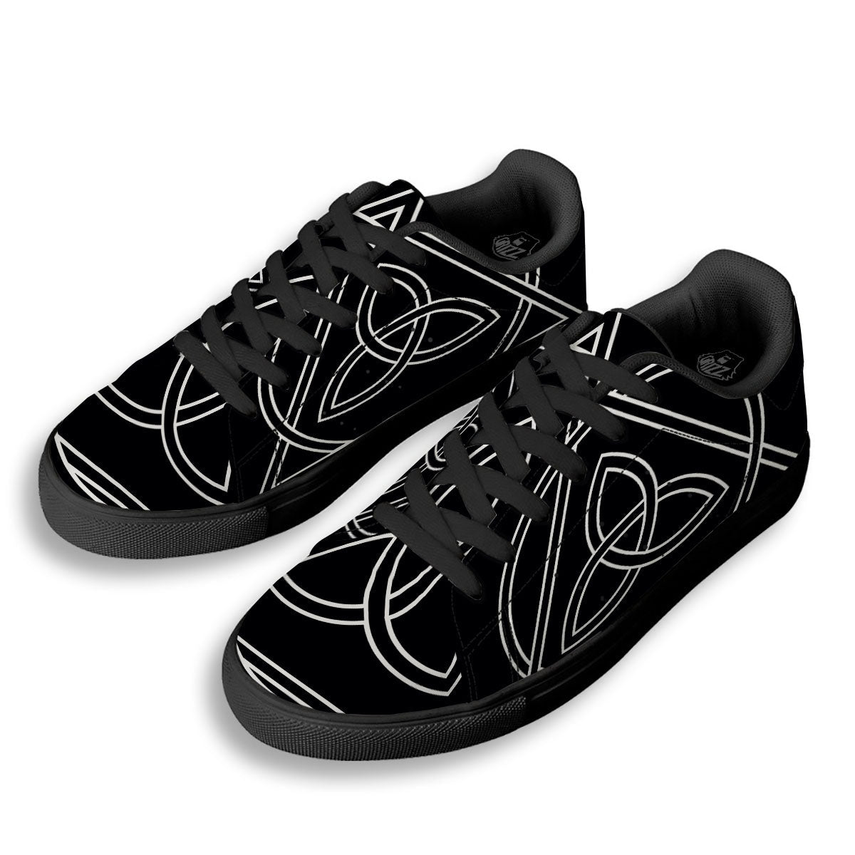 Celtic Knot White And Black Print Black Low Top Sneakers-grizzshop
